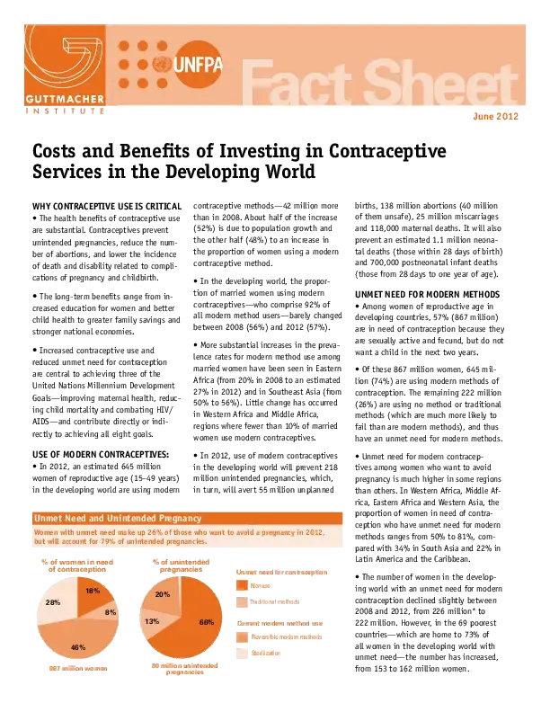 Costs and Benefits of Investing in Contraceptive Services in the Developing…