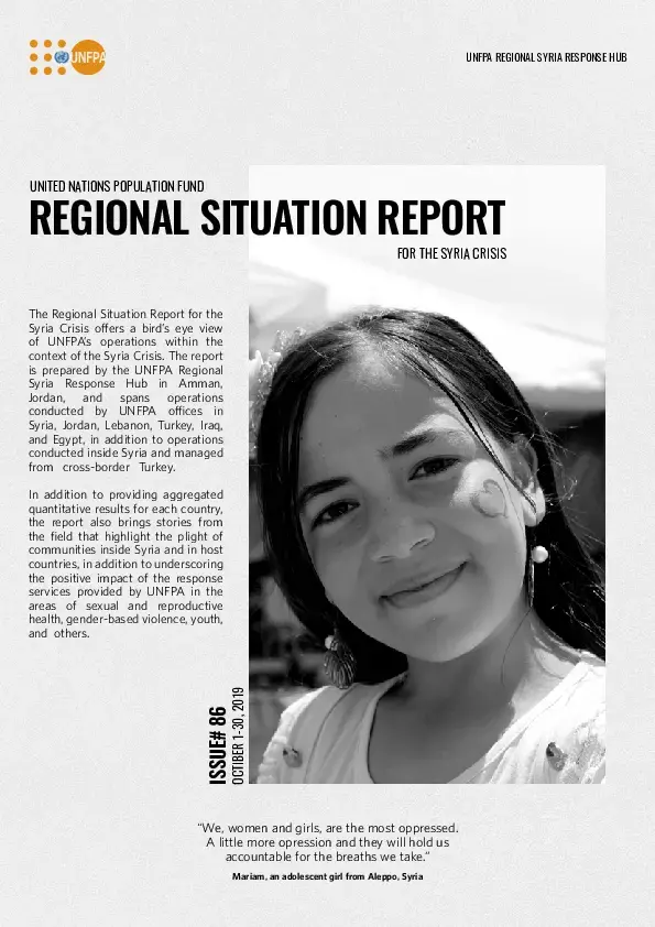 Regional Situation Report for Syria Crisis #86 October 2019