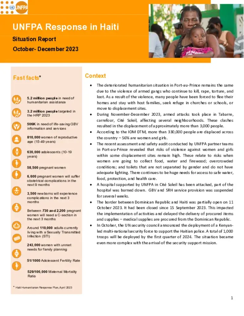 UNFPA Response in Haiti Situation Report – October - December 2023