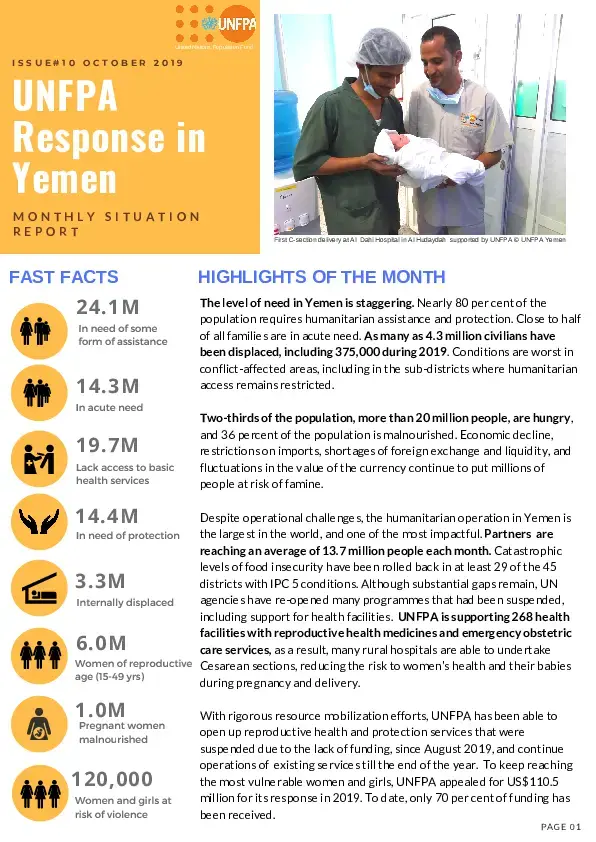 UNFPA Response in Yemen Monthly Situation Report #10 – October 2019