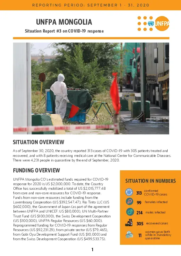 COVID-19 Situation Report No. 3 for UNFPA Mongolia