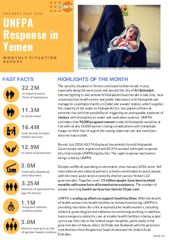 UNFPA Response in Yemen Monthly Situation Report #7 – July 2018
