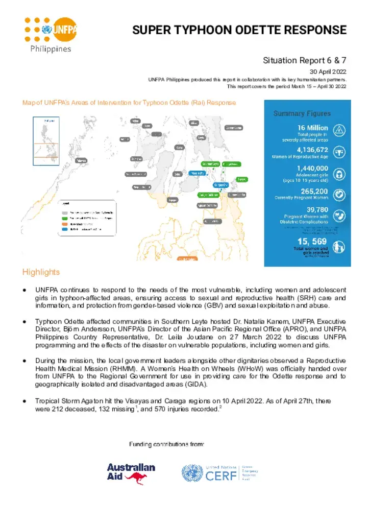 Super Typhoon Odette Response in the Philippines Situation Report #6 & #7…