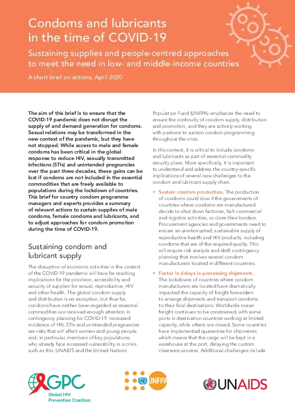Condoms and lubricants in the time of COVID-19