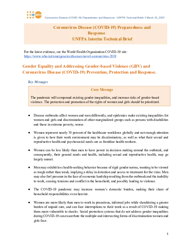 Gender Equality and Addressing Gender-based Violence (GBV) and Coronavirus…