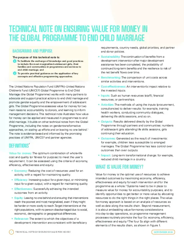 Technical Note on Ensuring Value for Money in the Global Programme to End Child…