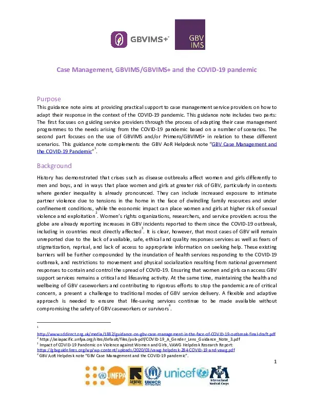 Case Management, GBVIMS/GBVIMS+ and the COVID-19 pandemic
