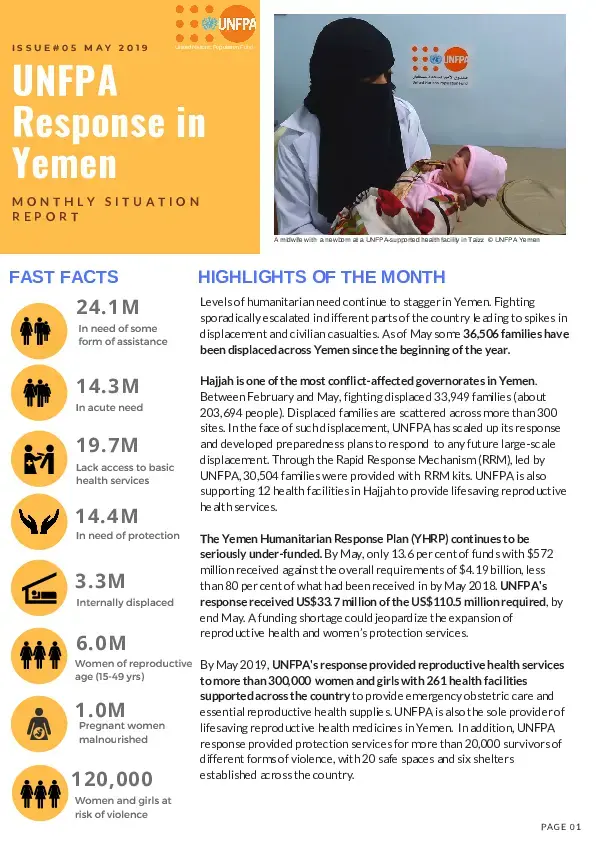 UNFPA Response in Yemen Monthly Situation Report #5 – May 2019