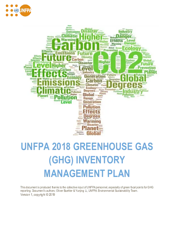 UNFPA 2018 Greenhouse Gas (GHG) Inventory Management Plan