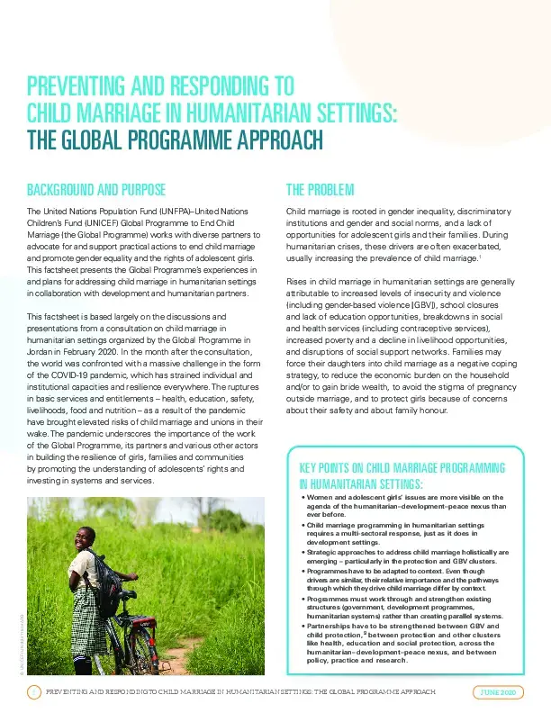 Preventing and responding to child marriage in humanitarian settings: The…