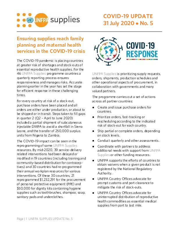 UNFPA Supplies COVID-19 Update - 31 July 2020