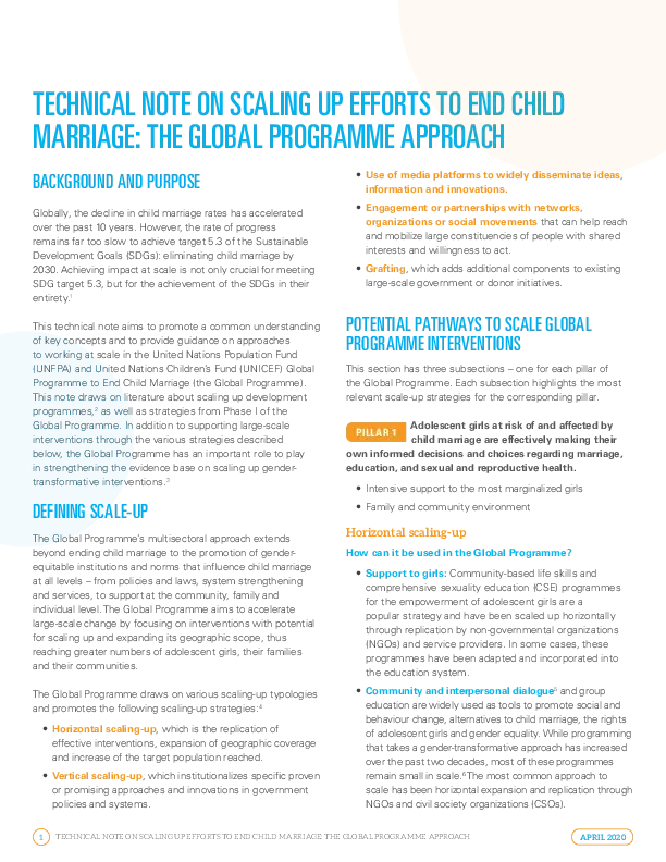 Technical Note on Scaling Up Efforts to End Child Marriage: The Global…