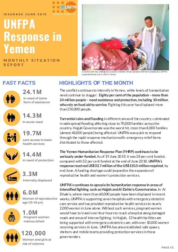 UNFPA Response in Yemen Monthly Situation Report #6 – June 2019