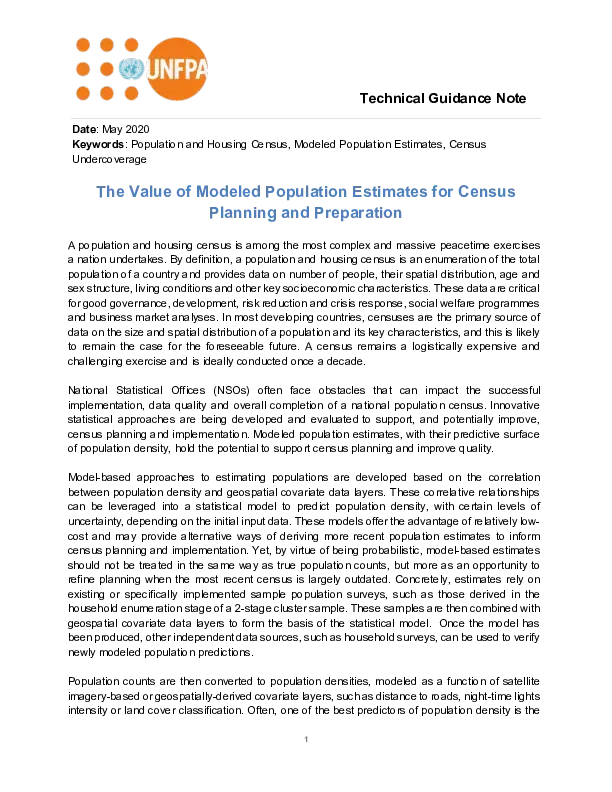 The Value of Modelled Population Estimates for Census Planning and Preparation
