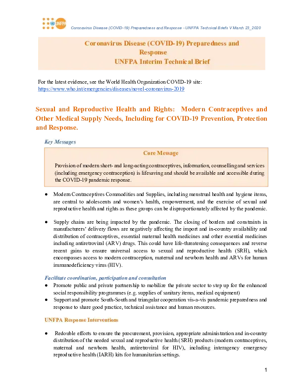 Sexual and Reproductive Health and Rights: Modern Contraceptives and Other…