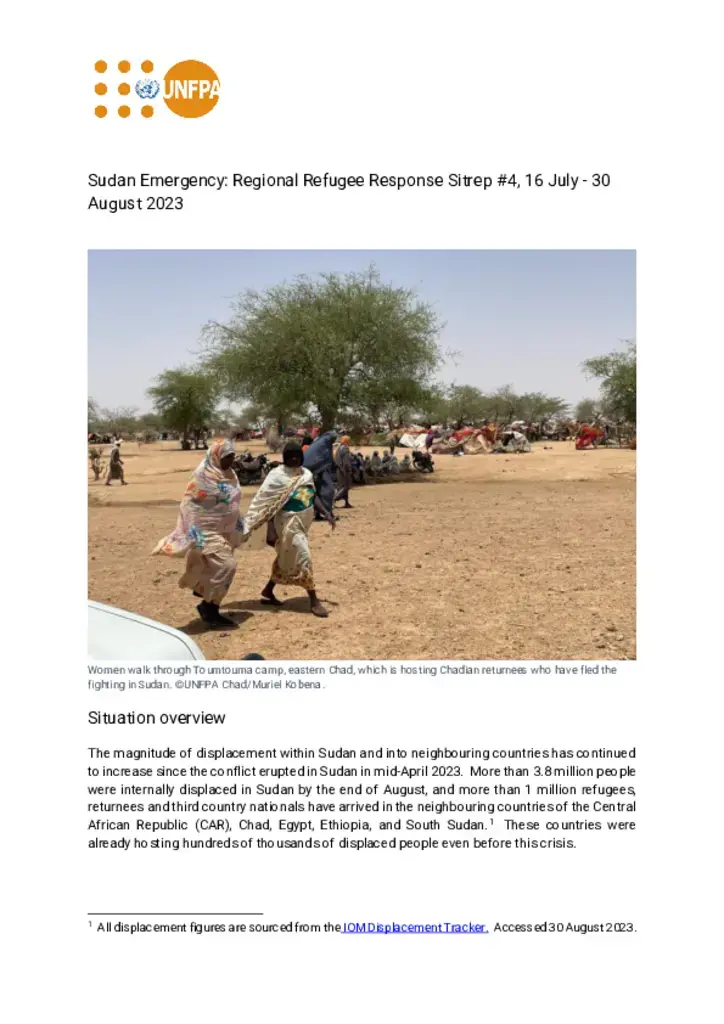 UNFPA Sudan Regional Refugee Response Situation Report #4: 30 August 2023