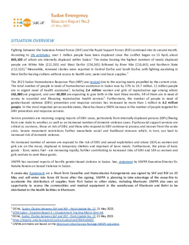 Sudan Emergency Situation Report #2: 22 May 2023