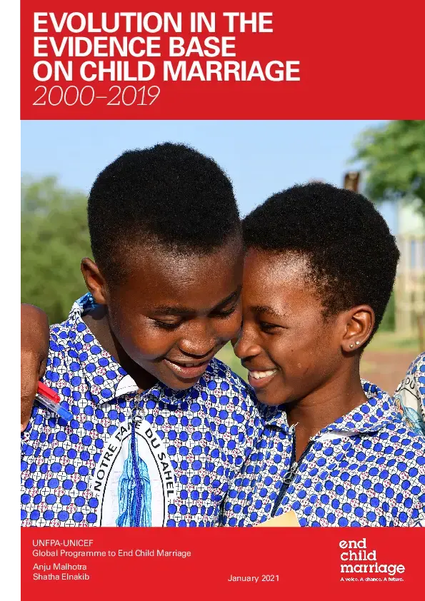 Évolution dans les données sur le mariage d’enfants, 2000 – 2019