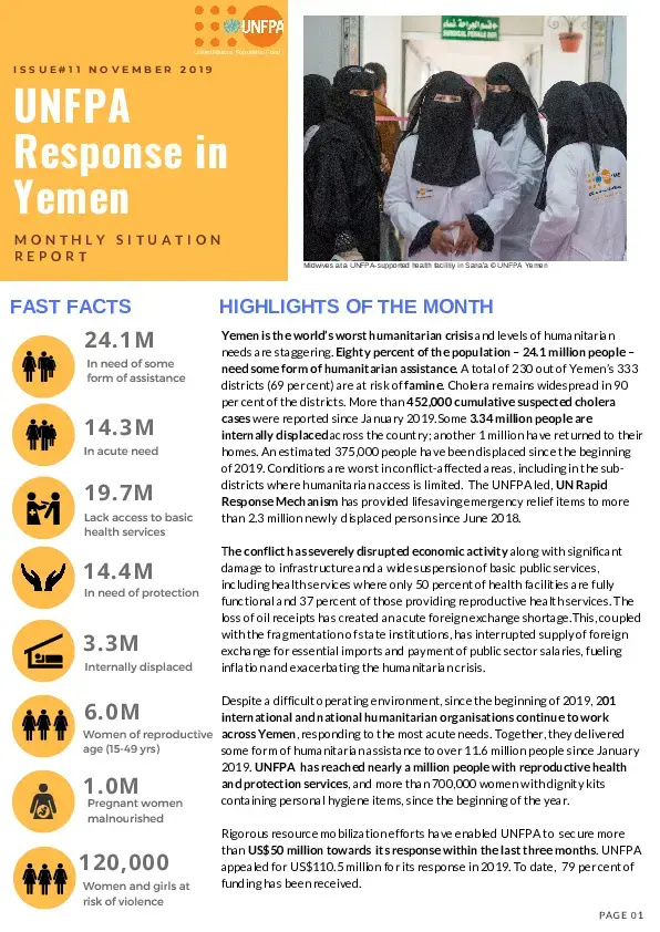 UNFPA Response in Yemen Monthly Situation Report #11 – November 2019