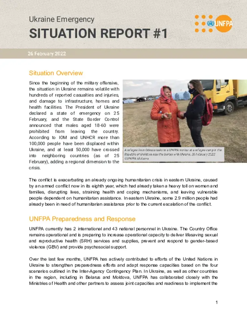 Ukraine Emergency Situation Report #1 - 26 February 2022