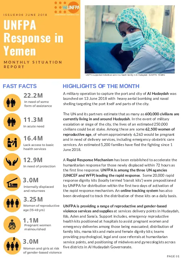 UNFPA Response in Yemen Monthly Situation Report #6 – June 2018
