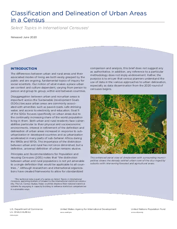 Classification and Delineation of Urban Areas in a Census