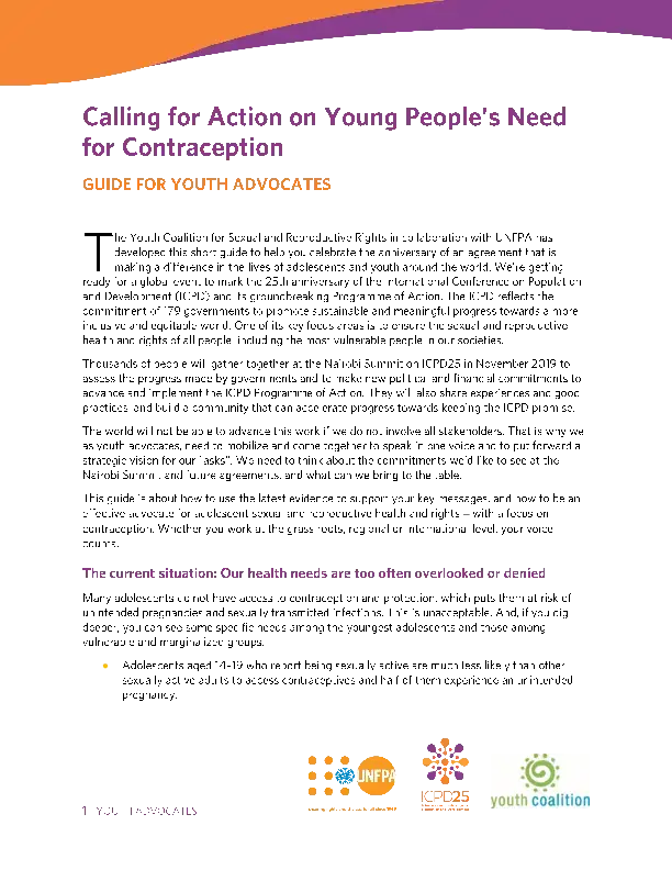 Calling for Action on Young People’s Need for Contraception - Guide for Youth…