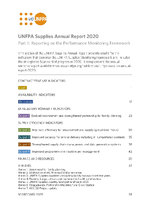 UNFPA Supplies Annual Report 2020: Reporting on the Performance Monitoring…