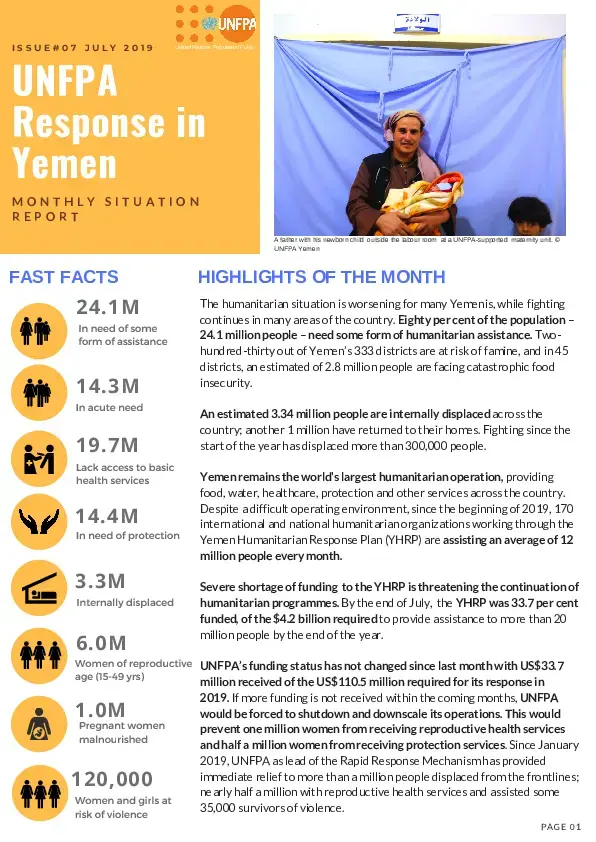 UNFPA Response in Yemen Monthly Situation Report #7 – July 2019