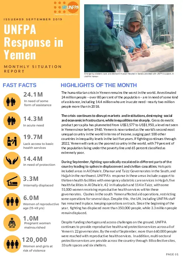 UNFPA Response in Yemen Monthly Situation Report #9 – September 2019