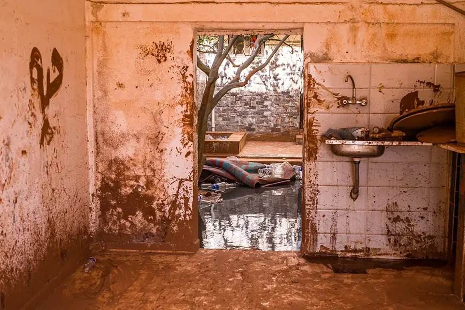 Flood damage to a home in Gandula.