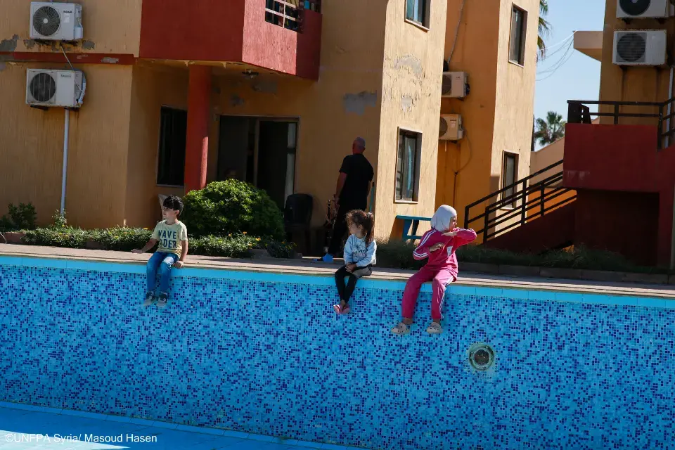 L’hôtel Blue Bay, dans l’ouest de la Syrie, a été transformé en refuge. © UNFPA Syrie/Massoud Hassan