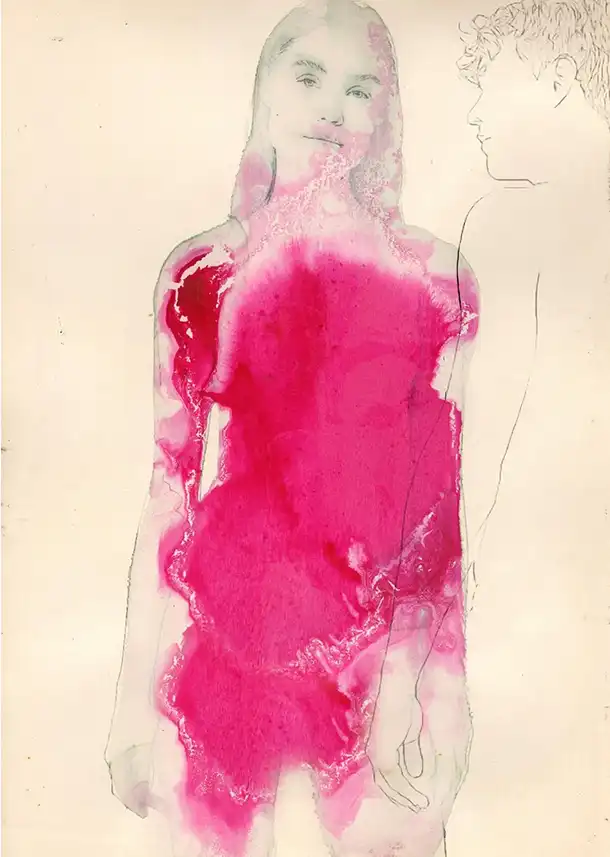 Watercolour of a young girl in pink