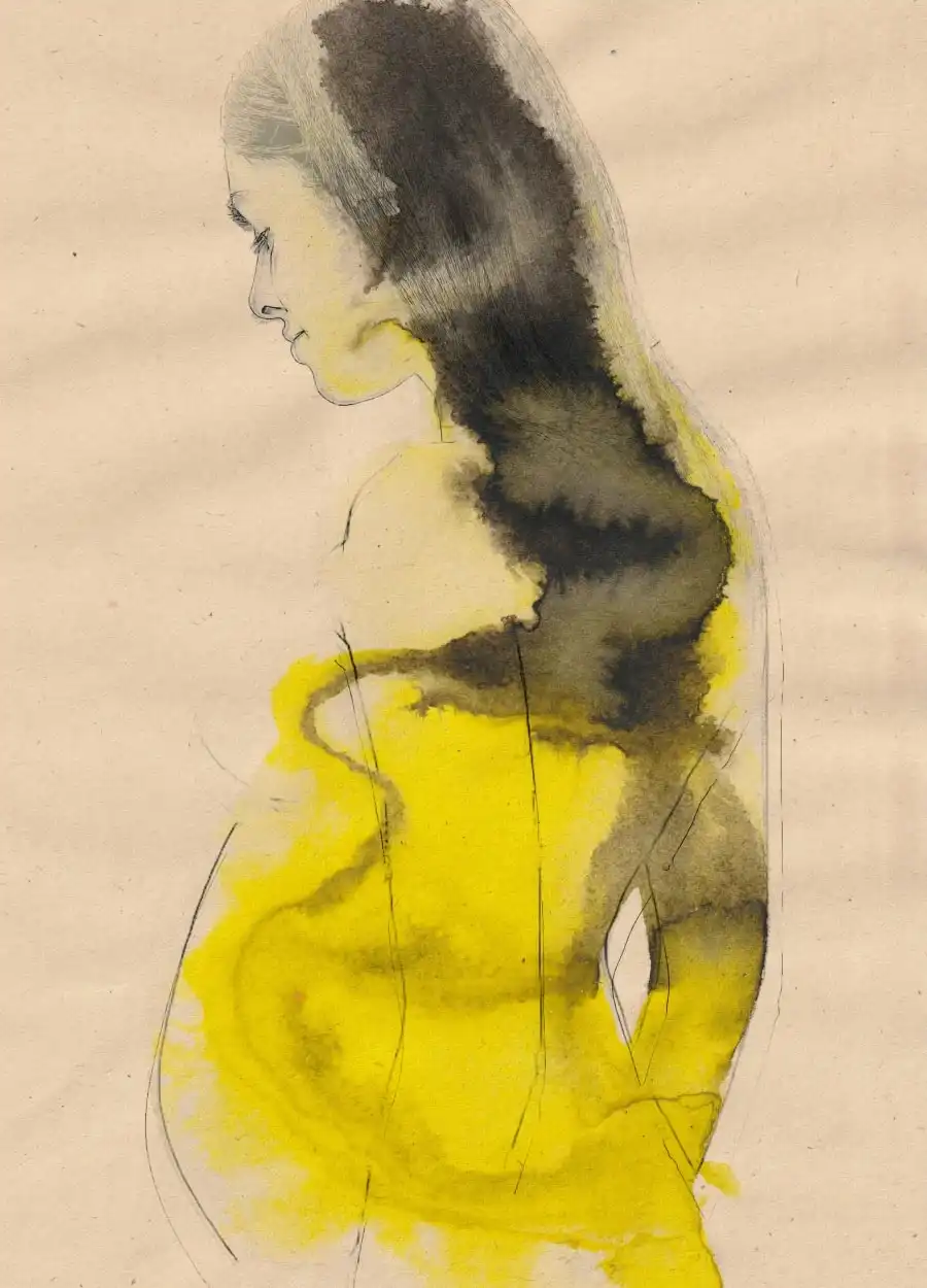 Watercolour of a pregnant women facing away