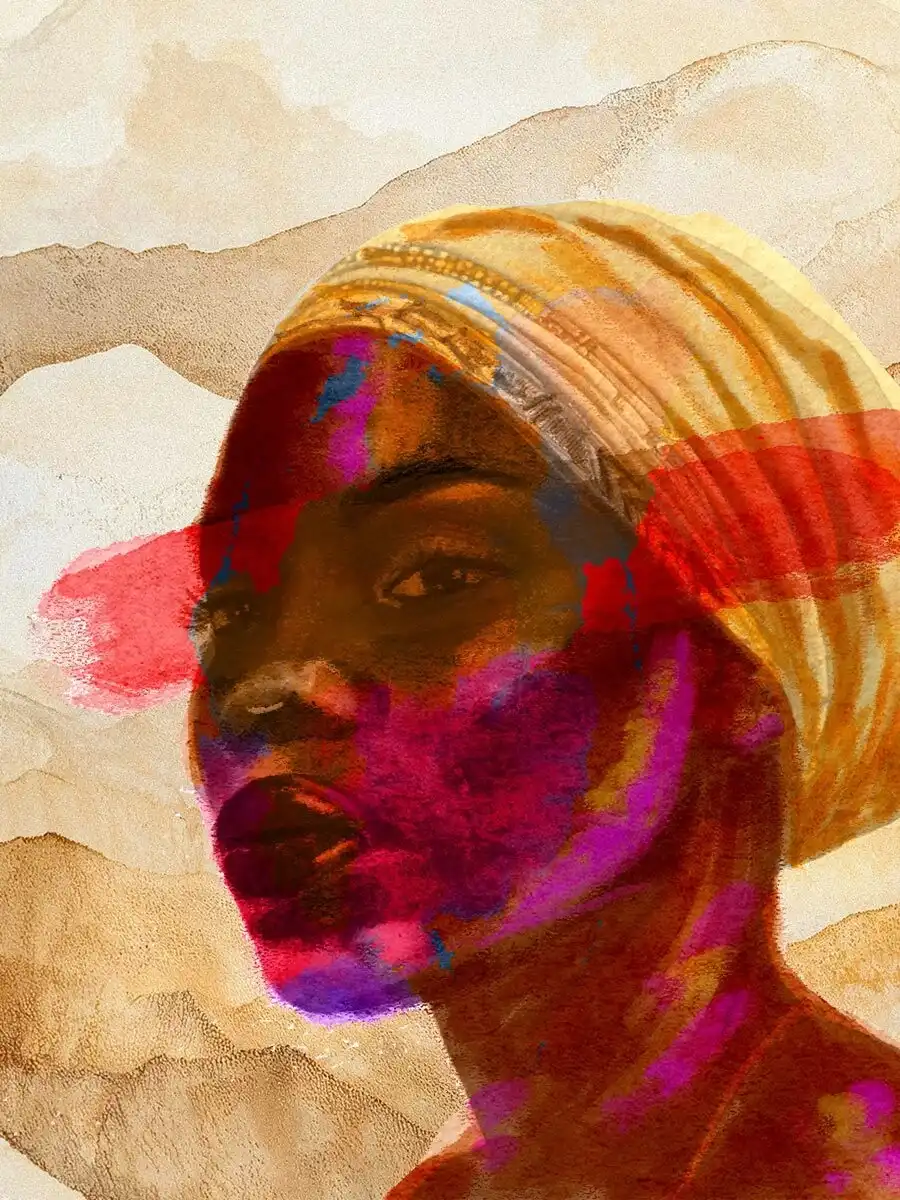 Artwork of a young woman with a scarf